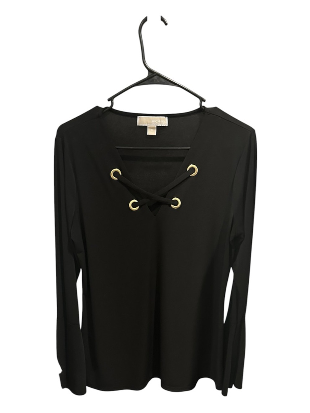 Michael Kors Black Lace-Up V-Neck Long Sleeve Top